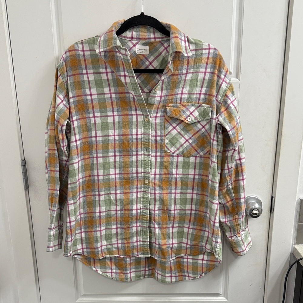 3/$30 Aritzia Wilfred Multicolor Button Down Plaid Shirt‎ Size 1 Oversized